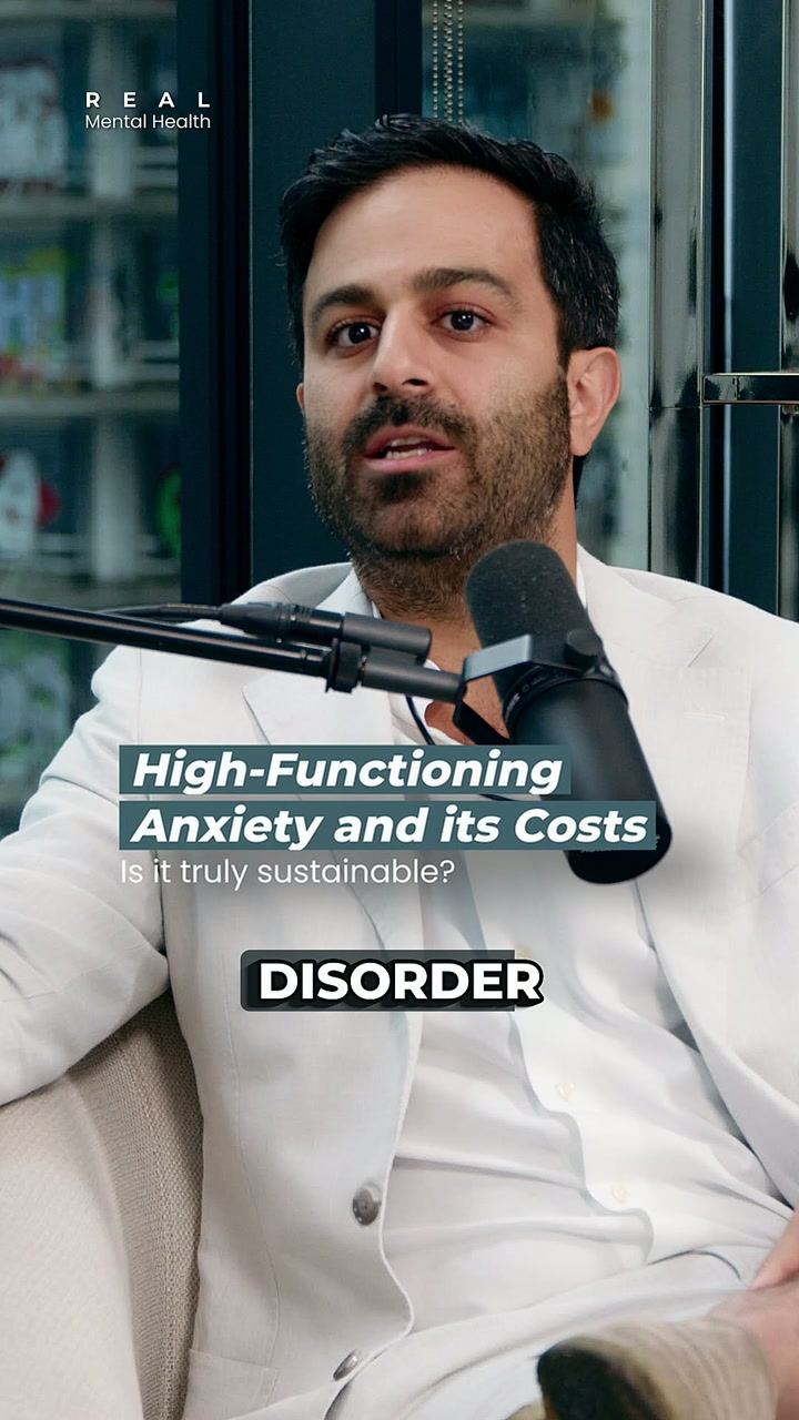 A vertical clip from Episode 9 titled High-functioning anxiety and its costs
